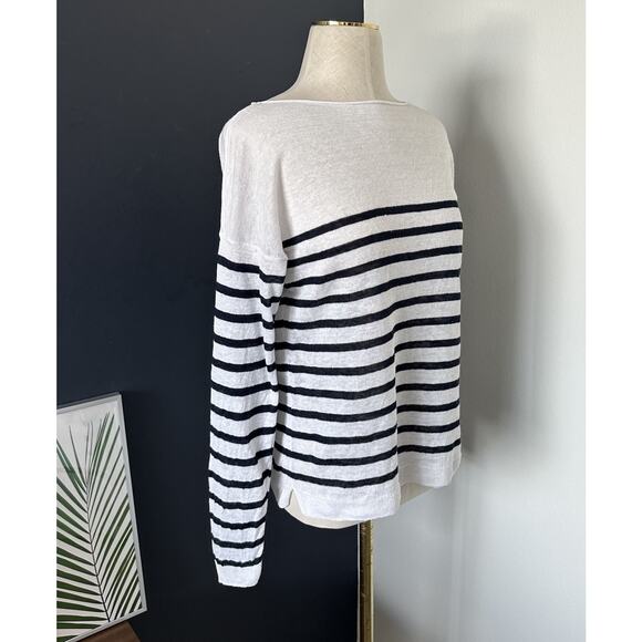 Uniqlo Linen Long Sleeve Pullover Stripe Nautical Preppy - Picture 3 of 9